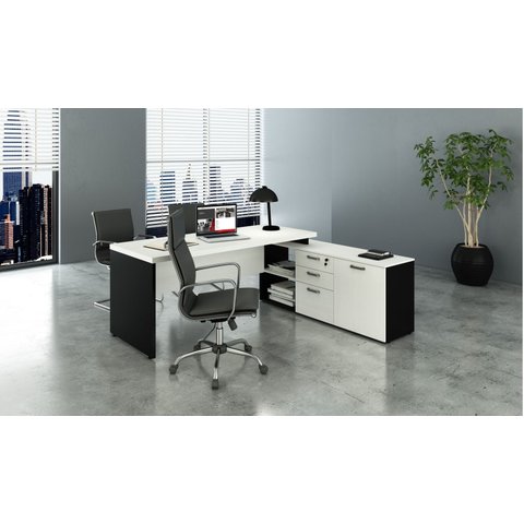 Mesa Consultório em L 1,90m Web40 C/ Armário Branco / Preto