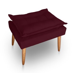 Puff para Sala e Quarto Madeira Decorativo Opala Suede Bordo