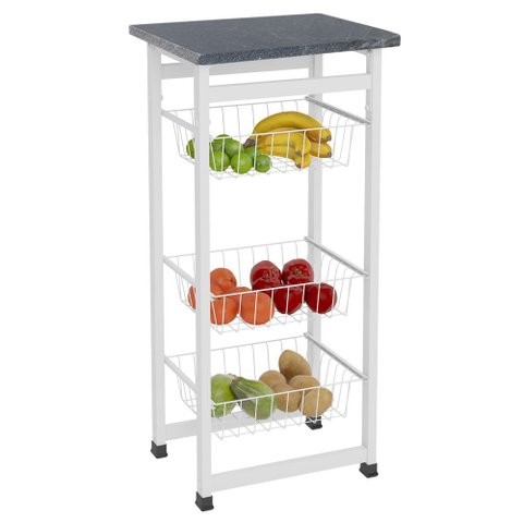 Fruteira Cozinha Aço Granito Chão 3 Cestos Bebedouro FTG001 Branca