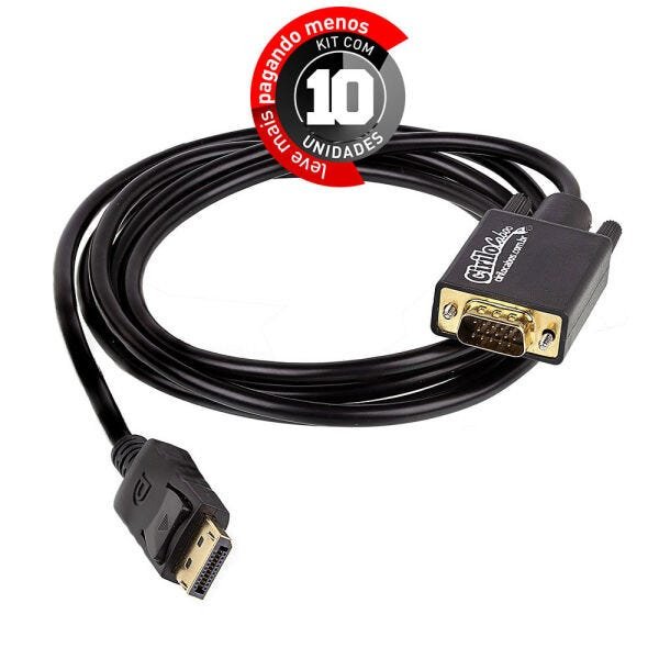 Kit com 10 Cabos Adaptador Displayport para VGA Macho - 1