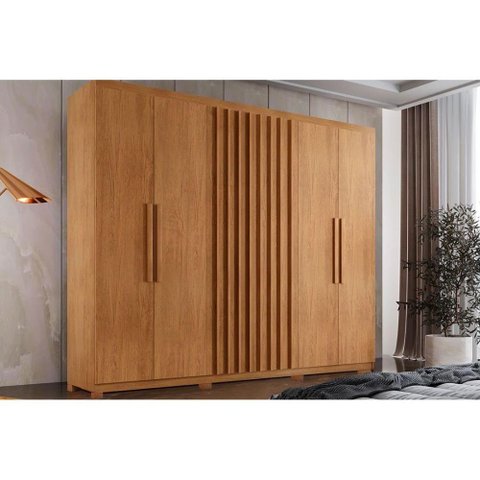 Guarda Roupa Solteiro 6 Portas e 2 Gavetas C- Pés Cairo Naturale Rufato