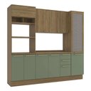 Ver imagem 4 de Armário de Cozinha Modulada Completa Reta 5 Peças 2,40m Botanic Kappesberg - Nogueira/Verde Oliva