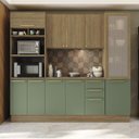 Ver imagem 1 de Armário de Cozinha Modulada Completa Reta 5 Peças 2,40m Botanic Kappesberg - Nogueira/Verde Oliva