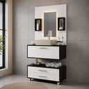 Ver imagem 1 de Gabinete para Banheiro Completo 60cm com Cuba Painel e Nicho Class Branco e Preto - Arte Cas
