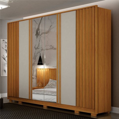 Guarda Roupa Casal Ripado 6 Portas 6 Gavetas com Espelho 100% MDF Evo
