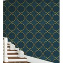 Ver imagem 3 de Papel De Parede Para Sala Quarto Tons De Azul Com Bege Amarelo Simulando Dourado