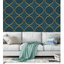 Ver imagem 1 de Papel De Parede Para Sala Quarto Tons De Azul Com Bege Amarelo Simulando Dourado