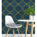 Ver imagem 2 de Papel De Parede Para Sala Quarto Tons De Azul Com Bege Amarelo Simulando Dourado