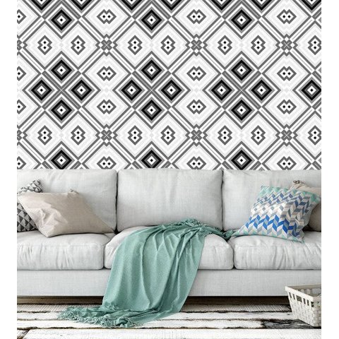 Papel De Parede Geometrico Para Sala Quarto Branco Cinza Preto