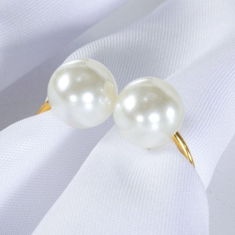 Kit 4 Anéis para Guardanapos 4cm X 3cm Pérola Duplo Grande Dourado