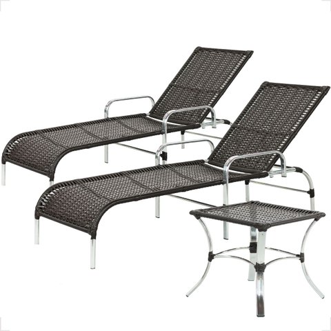 2 Espreguiçadeiras e Mesa Catar Alumínio Piscina Praia:preto