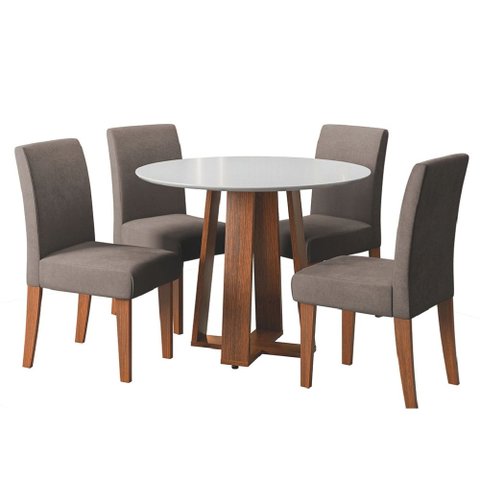 Conjunto de Mesa Sala de Jantar Athenas Redonda 4 Cadeiras Trieste Cedro / Off White / Mascavo Dobu