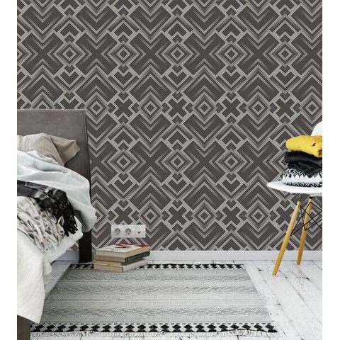 Papel De Parede Para Sala Quarto Com Efeito 3D Tons De Cinza E Preto Geometrico