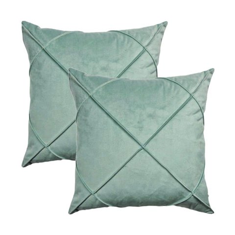 Kit 2 Capas para Almofada Drapeada em Veludo Quadrada Verde Menta