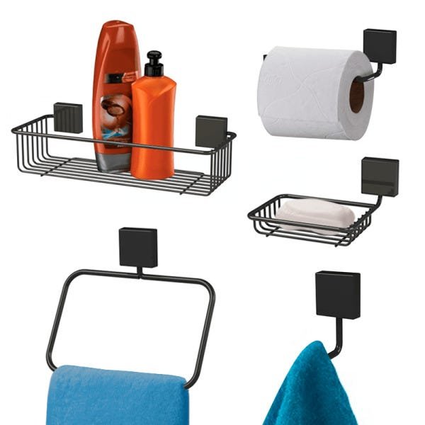 Kit Banheiro Preto Aramado com 5 Peças Future Bianco Nero - 1