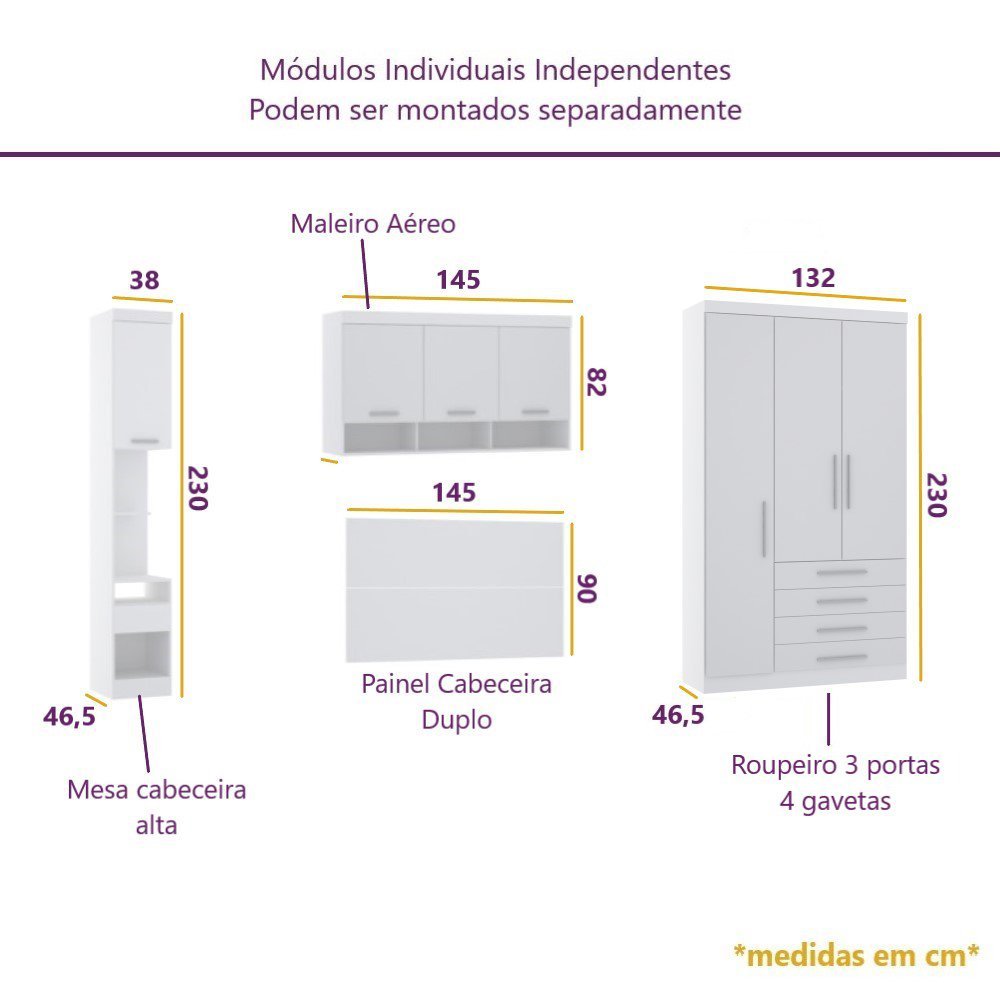 Guarda Roupa Dormitório Modulado Alpes Casal 1,38 m - Roupeiro