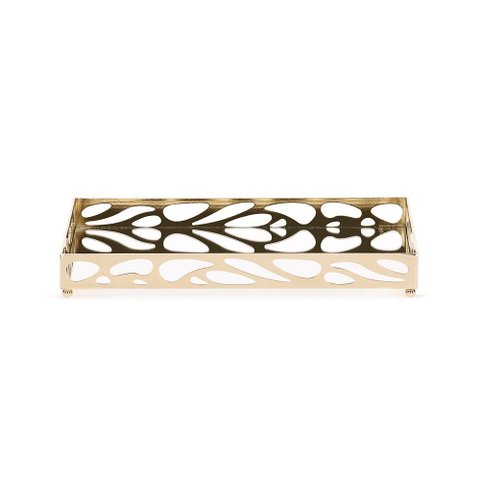 Bandeja Decorativa Retangular em Metal Dourado com Espelho 24cm 20139 Mart