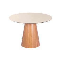 Mesa de Jantar Cone Redonda 90 Cm - Lâmina de Madeira Cinamomo e Laca Off White - 1