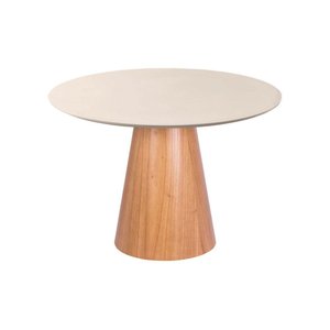 Mesa de Jantar Cone Redonda 90 Cm - Lâmina de Madeira Cinamomo e Laca Off White