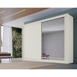 Guarda Roupa Casal 2 Portas de Correr e 4 Gavetas c/ Espelho Creta Off White - Europa - 1