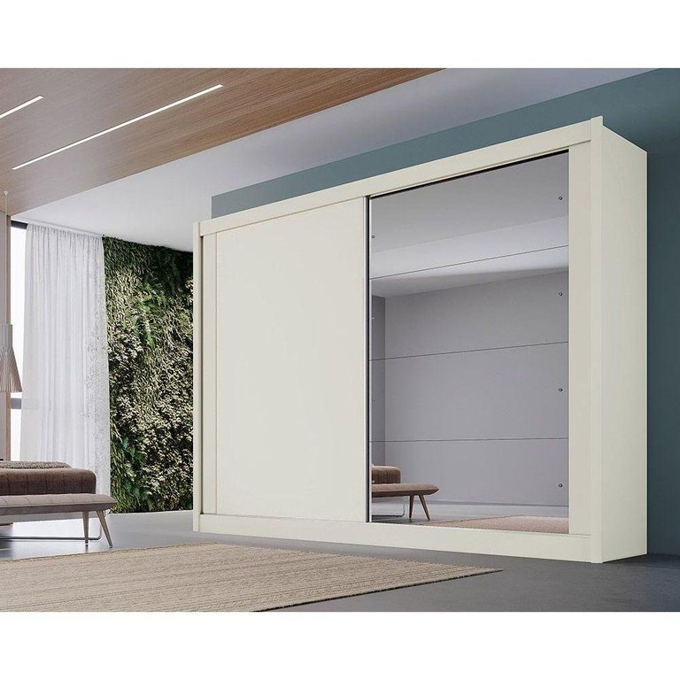 Guarda Roupa Casal 2 Portas de Correr e 4 Gavetas c/ Espelho Creta Off White - Europa Guarda Roupa Casal 2 Portas de Correr e 4 Gavetas c/ Espelho Creta Off White - Europa