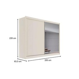 Guarda Roupa Casal 2 Portas de Correr e 4 Gavetas c/ Espelho Creta Off White - Europa - 3