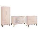 Ver imagem 2 de Quarto de Bebê Berço + Cômoda + Guarda Roupa Retrô Rosa Theo Madeira