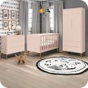 Ver imagem 1 de Quarto de Bebê Berço + Cômoda + Guarda Roupa Retrô Rosa Theo Madeira
