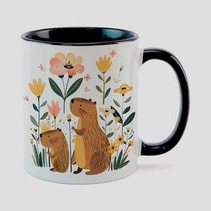 Caneca Branca com Interna Preta Y5 Capivara Flores Floresta Linda 1