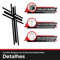 Crucifixo Moderno de Parede em Acrílico Preto Black Piano - 4