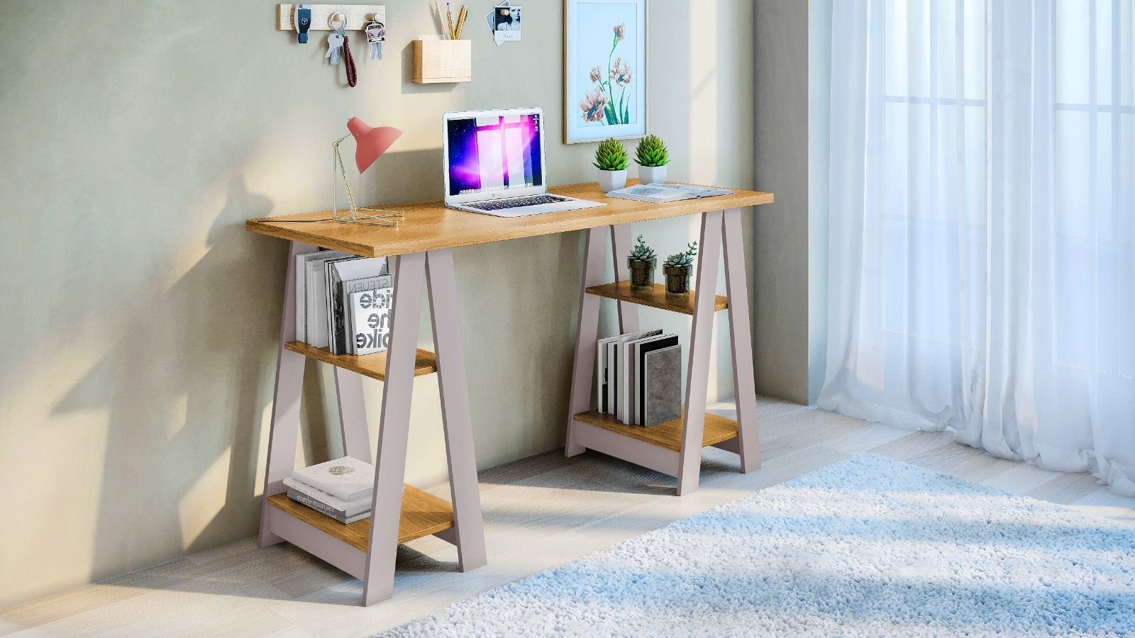 Mesa de Estudo Vigor 4 Prateleiras:cinamomo / Off | MadeiraMadeira