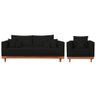 Kit Poltrona Living + Sofá 2 Lugares com Base Madeira Suede Cor:preto - 1