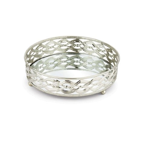 Bandeja Decorativa Redonda - Prateada Espelhada Luxo 17cm