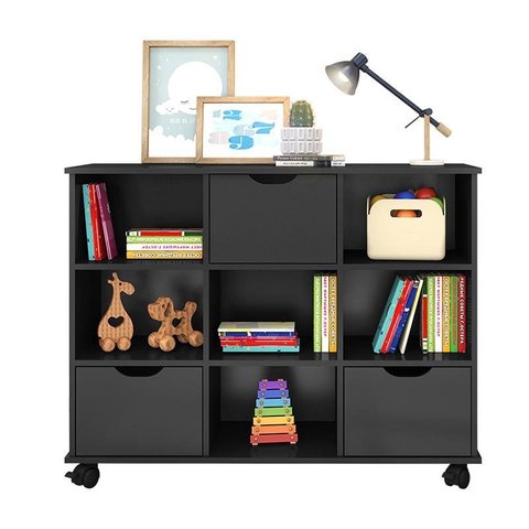 Nicho Organizador 1478 com Rodizios e 3 Gavetas Preto Fosco/preto Fosco