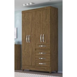 Guarda Roupa Solteiro 4 Portas 4 Gavetas Castanho Wood Sobral - Moval - 1 Guarda Roupa Solteiro 4 Portas 4 Gavetas Castanho Wood Sobral - Moval - 1