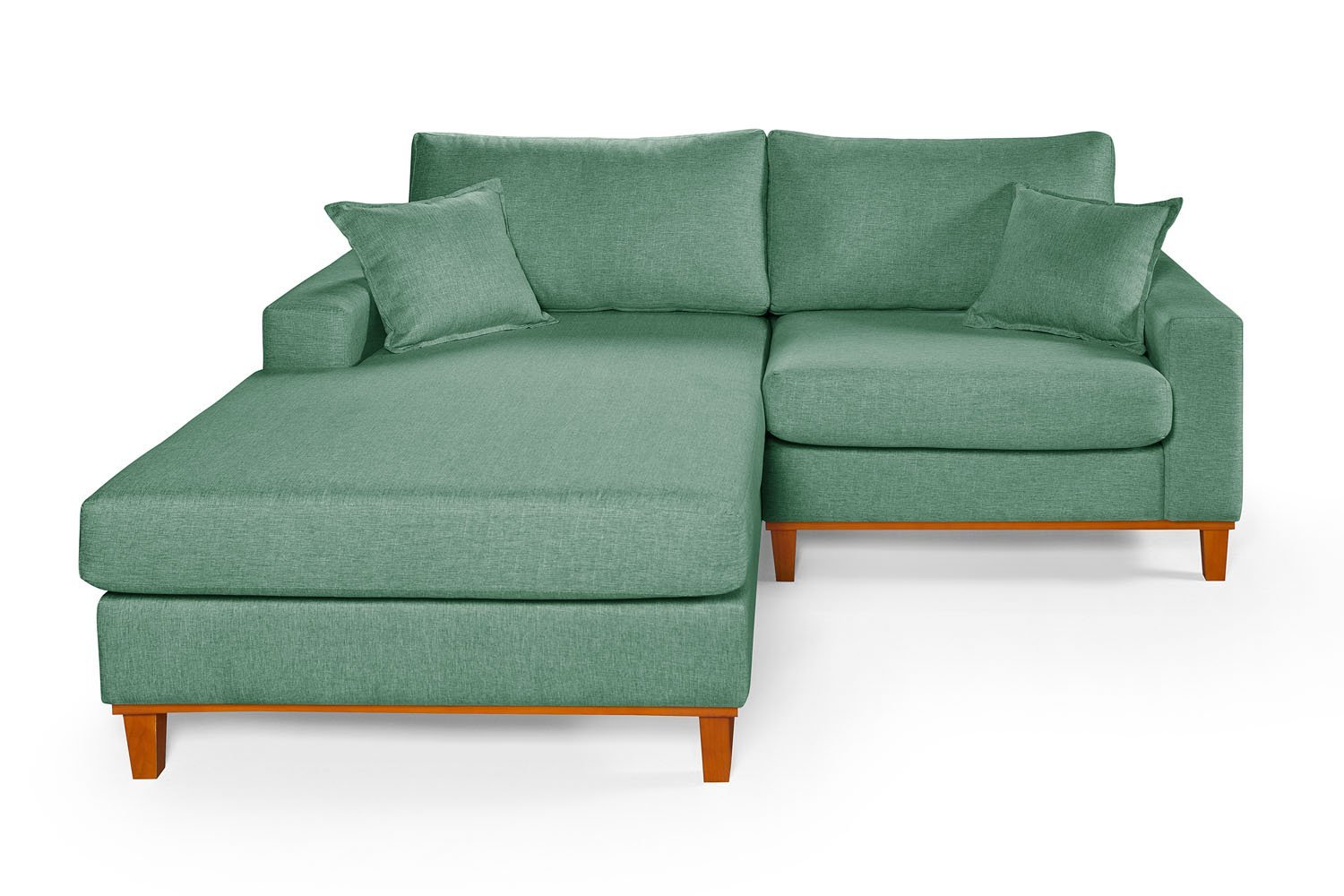 Sofa Living 2 Lugares Chaise Revestido Linho Base em Madeira:verde/direito - 3