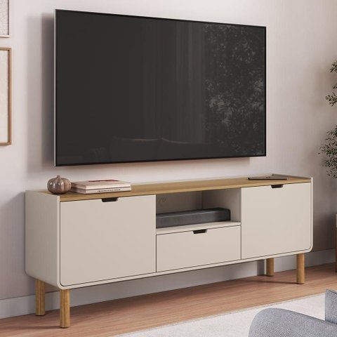 Rack TV 65 pol 180cm 2 Portas Pé Madeira Luara Hanover/Off White A10 - Mpozenato