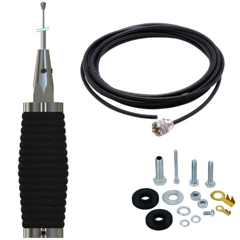 Antena Móvel Px Inox Mini Maria Mole 1,40 Metros + Cabo Coaxial 5,5 Metros