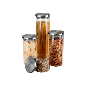 Conjunto com 4 Potes Hermetico de Vidro com Tampa Inox