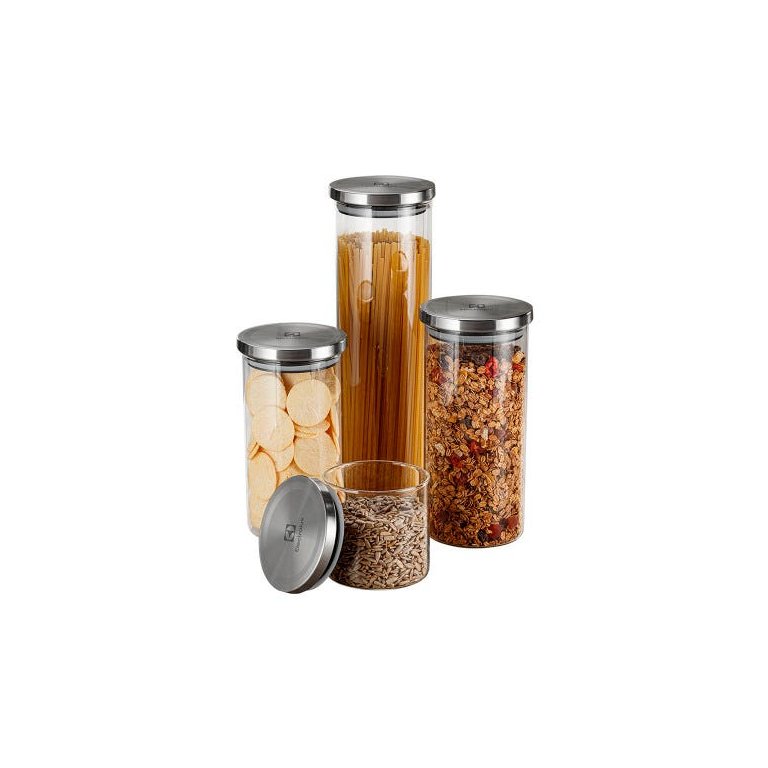 Conjunto com 4 Potes Hermetico de Vidro com Tampa Inox