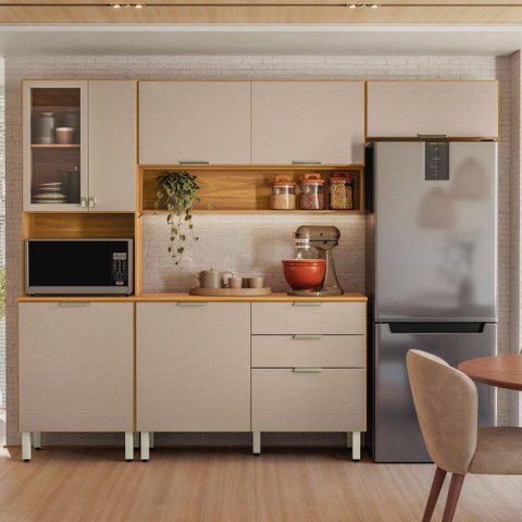 Cozinha Completa Alba 8 Portas 2 Gavetas com Vidro Cinamon/Nude Prime Tx - Demóbile