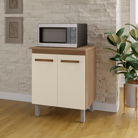 Balcão de Cozinha Multiuso para Forno ou Microondas com 2 Portas Serena - Savana/Off-White