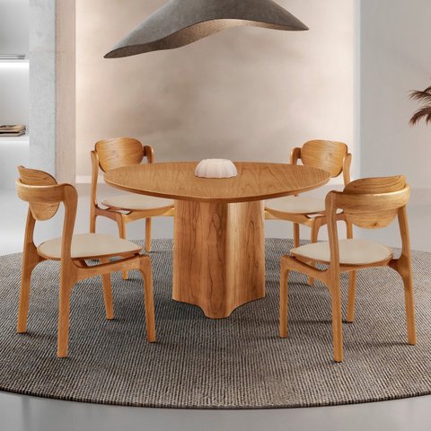 Conjunto Mesa de Jantar Helena Tampo Organico Laminado 4 Cadeiras Celeste Gold Marrom/Bege/Imbuia