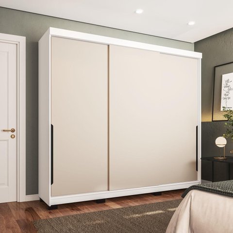 Roupeiro Madri 3 Portas de Correr 4 Gavetas 217x213cm Creme/Branco 250704
