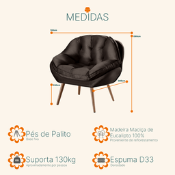 Poltrona Decorativa Almofadada com Pé Palito Veludo Dallas Marrom - Sofá Casa - 3