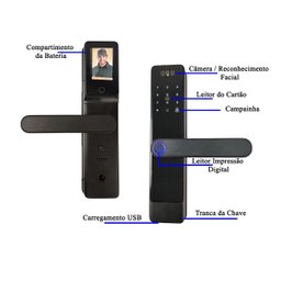 Fechadura Digital Eletronica Biometria Reconhecimento Facial Wifi App Senha Cartao Chave Bateria Rec - 4