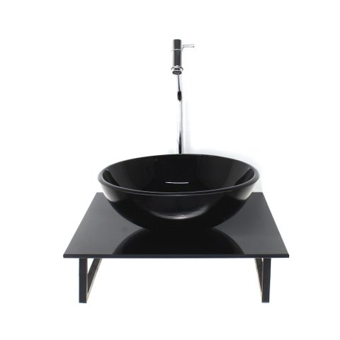 Gabinete de Vidro com Cuba Redonda com Tampo de Vidro 40cm X 40cm Preto Full Mais Torneira Metal