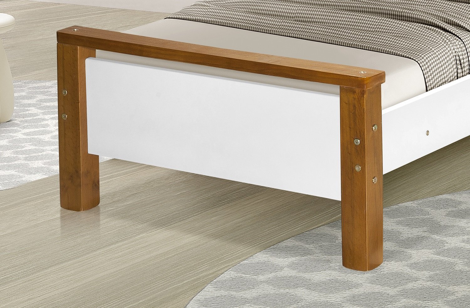 Cama Juvenil Branco Marrom com Colchão Mdf e Pés de Madeira com Colchão - 5