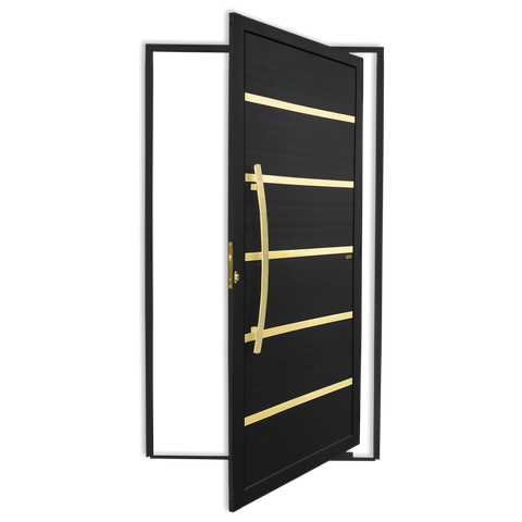 Porta Pivotante Lambril Premium c/Puxador e. Super Preto Dourado 120 Brimak