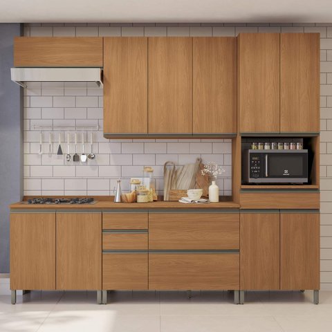 Armário de Cozinha Modulada Completa Reta 10 Peças 2,70m 324 Maxxi Canela Kappesberg